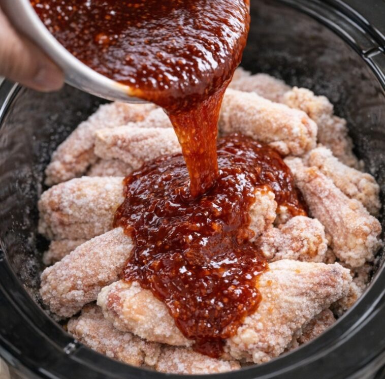 Dump frozen chicken wings Slow Cooker 3-Ingredient