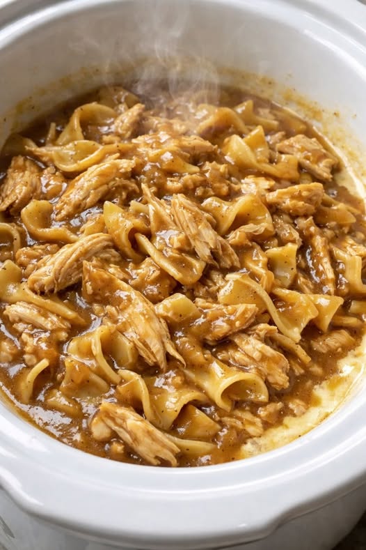 Poor Man Chicken and Gravy Noodles Slow Cooker 3-Ingredient