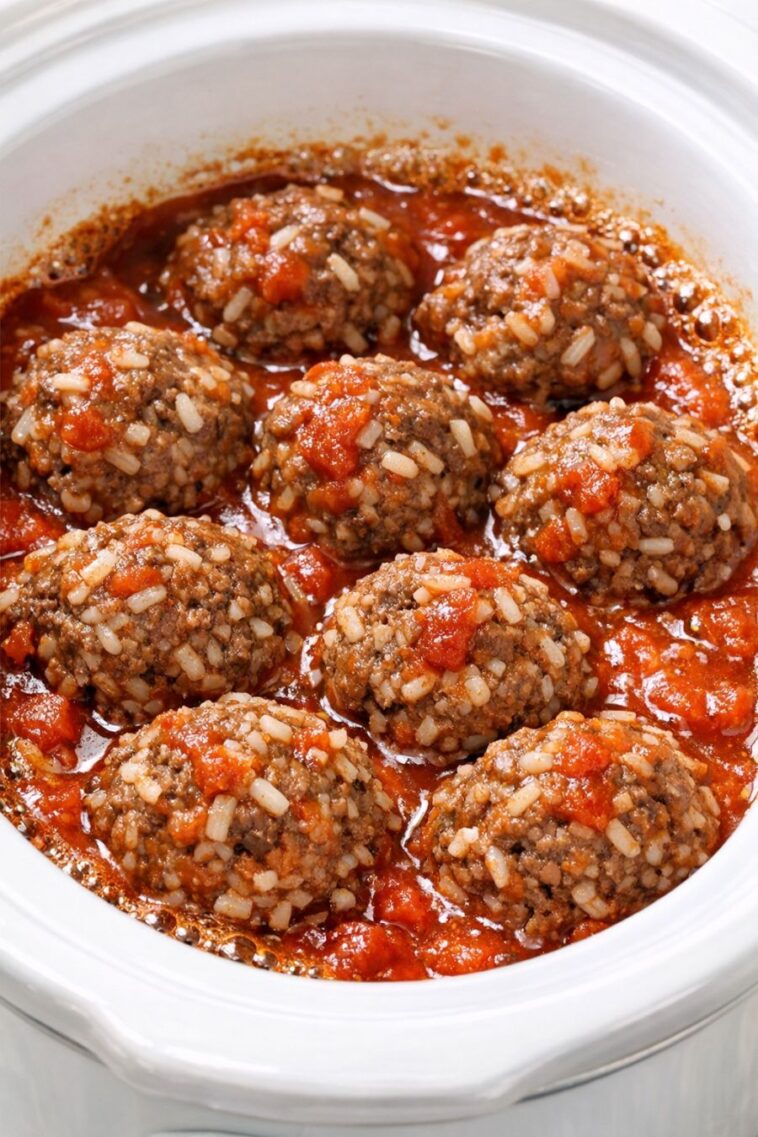 Porcupine Meatballs Slow Cooker 4-Ingredient