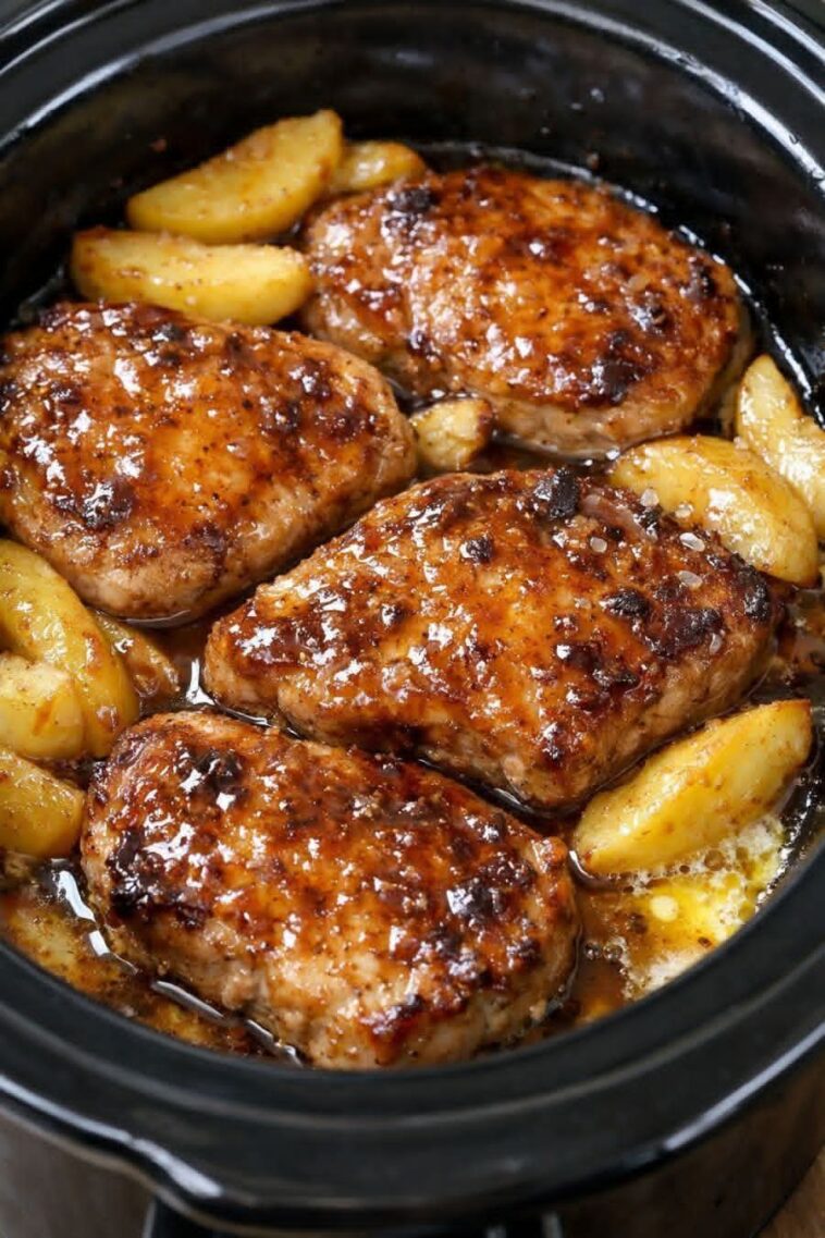 Slow Cooker Apple Pork Chops with Brown Sugar