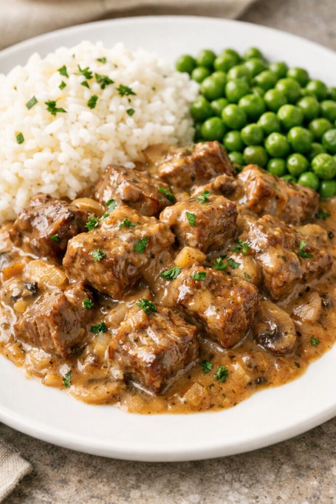 Smothered Beef Tips Slow Cooker