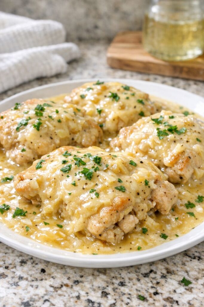 Smothered Chicken Thighs Slow Cooker 4-Ingredient