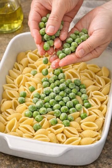 Spring Pea Shell Pasta Oven-Baked