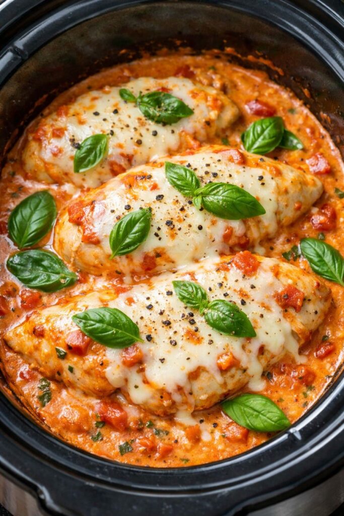 Tomato Basil Chicken in Slow Cooker