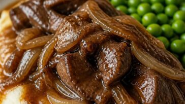 Liver and Onions with Mashed Potatoes and Peas
