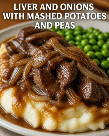 Liver and Onions with Mashed Potatoes and Peas
