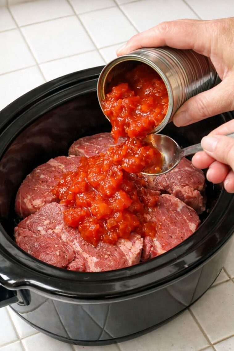 Slow Cooker Amish Swiss Steak (4 Ingredients)