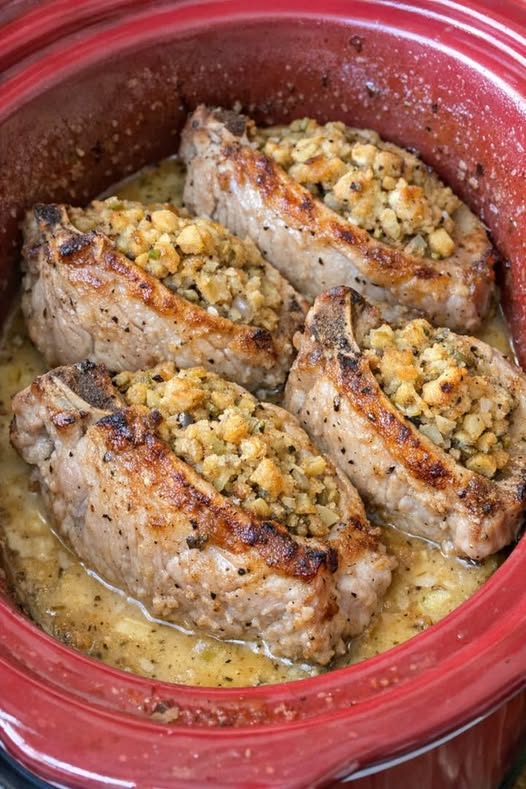 Stuffed Pork Chops Slow Cooker 3-Ingredient