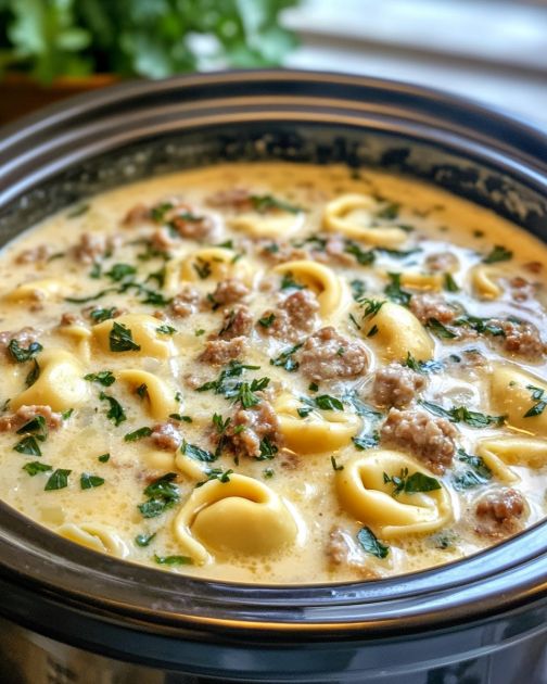 Tortellini Soup with Sausage Slow Cooker