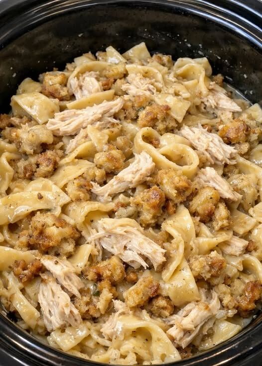 Amish Chicken Stuffing Noodles Slow Cooker
