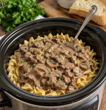 Creamy Beef Stroganoff In Slow Cooker