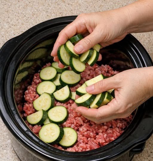 Slow Cooker Beef and Zucchini Bake
