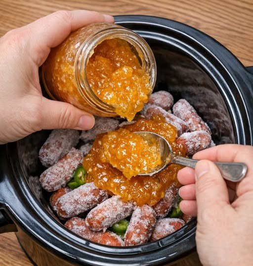 Slow Cooker Peach Jalapeño Beef Smokies