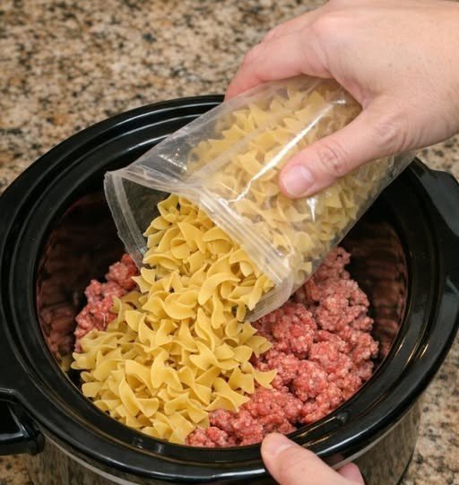 Slow Cooker Depression Beef and Noodles