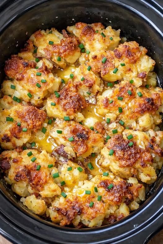 Slow Cooker Smashed Potato Bake with Buttery Chives