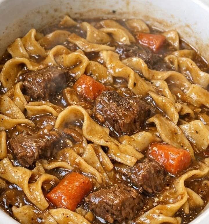 Slow Cooker Amish Beef Stew Noodles